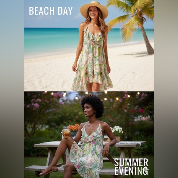 Betsey Johnson Tropical Green Pink Hi-Low Racerback Swim Cover-up Dress Size L - Picture 3 of 15